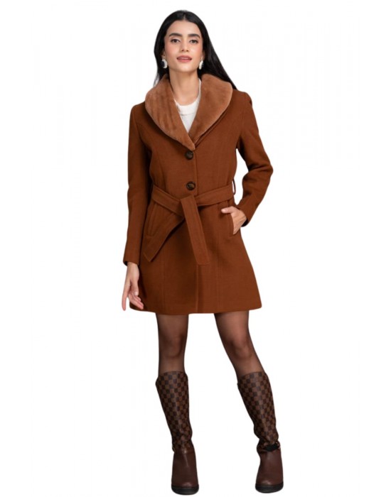 Women Coat D.tan With belted